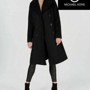 MICHAEL KORS BLACK DOUBLE BREASTED WOOL BLEND NOTCH COLLAR COAT